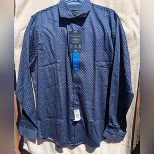(NWT) Tahari Navy Stretch Luxe Long-Sleeve Button-Up Shirt, Large